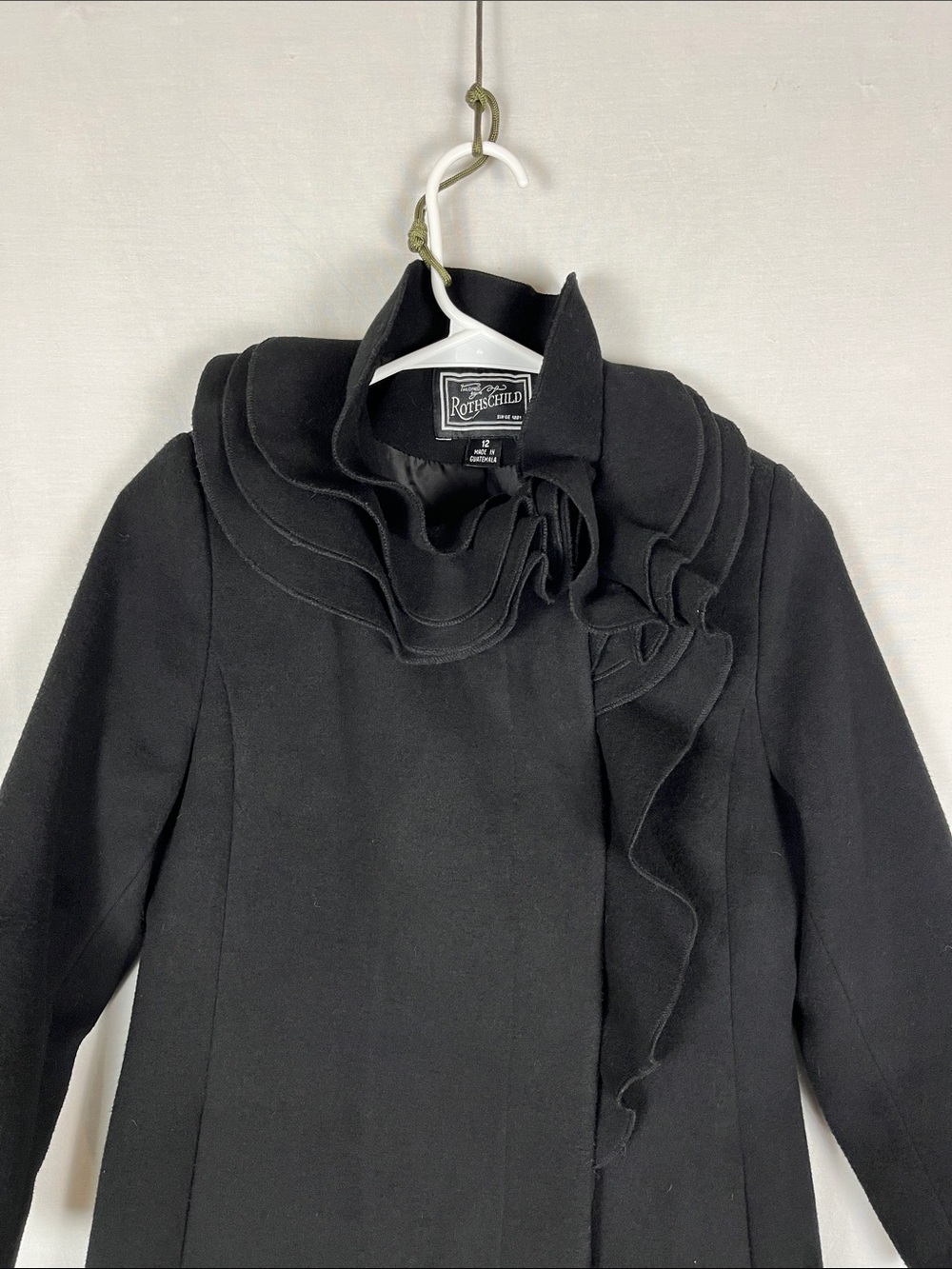 Rothschild Black Button Down Trench Coat Frilly Collar Big Girls 12